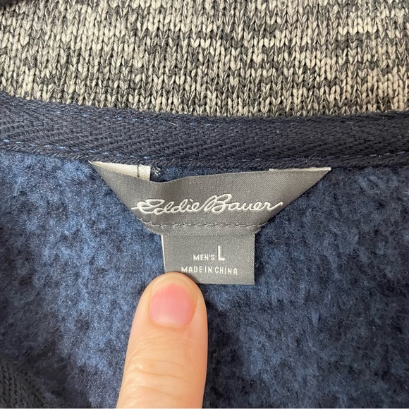Eddie Bauer Quarter Zip Pull Over Knit Fleece Blue L - Picture 6 of 9